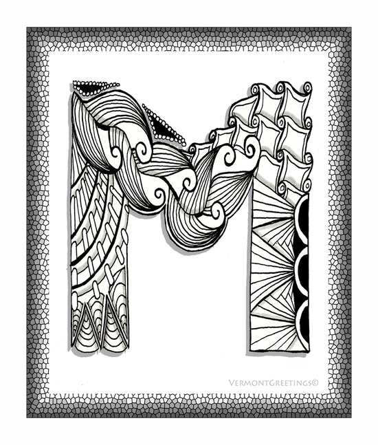 550x647 zentangle m monogram alphabet illustration on we heart it - M Drawing