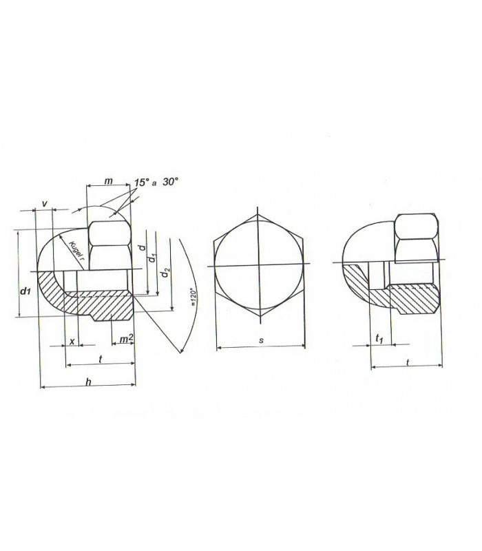 700x800 Hexagon Dome Nut - M4 Line Drawing