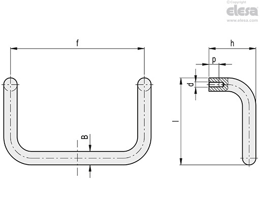 512x430 Rh Double Curved Handles - M4 Line Drawing