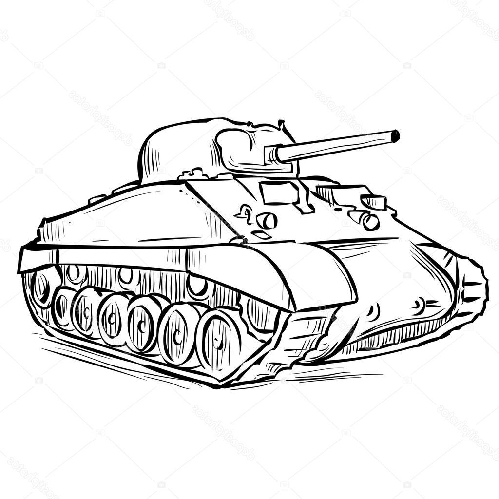 1024x1024 best sherman tank vector drawing free vector art, images - M4 Line Drawing