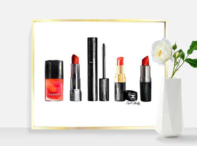 794x588 Red Chanel Makeup Print Fashion Illustration Wall Art Mac Etsy - Mac Lipstick Drawing