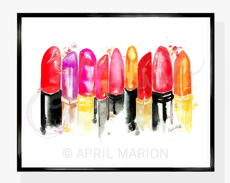 794x631 watercolor lipstick stains print wall art fashion etsy - Mac Lipstick Drawing