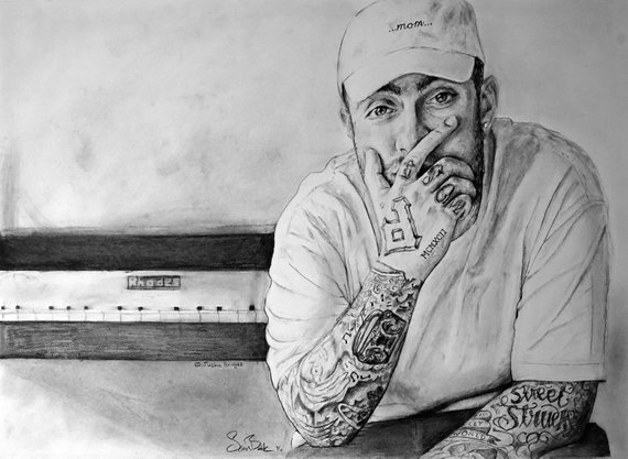 570x417 Mac Miller Charcoal Drawing Print Etsy - Mac Miller Drawing