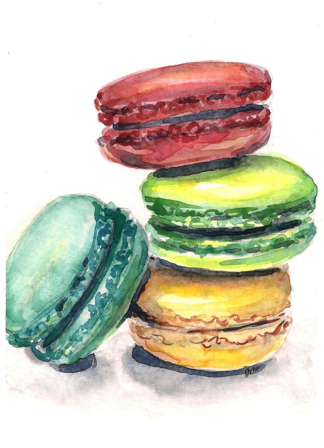 1085x1500 Macaron Painting Macaroon Art Watercolor Painting Kitchen Art - Macaron Drawing