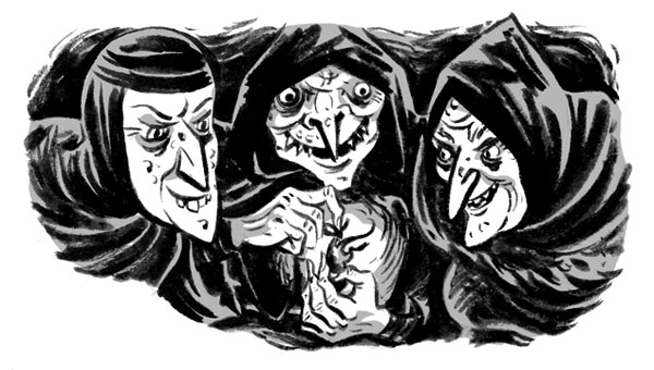 600x340 The Weird Sisters - Macbeth Witches Drawing