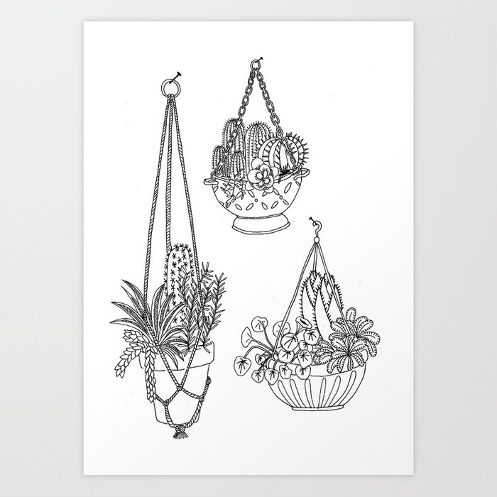 700x700 Plant Hanger Art Print - Macrame Drawing