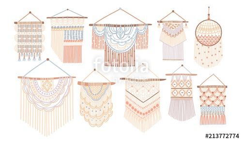 500x292 Collection Of Macrame Wall Hangings Bundle Of Elegant Handmade - Macrame Drawing