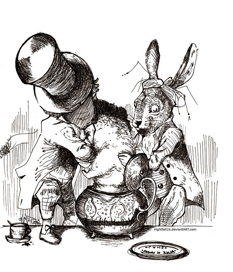 772x900 Mad Hatter And Rabbit Drawing - Mad Drawings