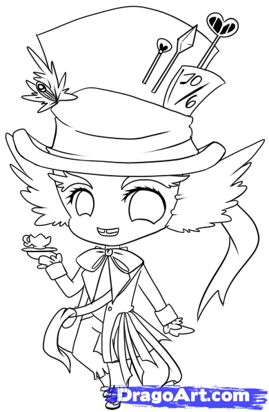 390x598 how to draw chibi mad hatter, step - Mad Hatter Cartoon Drawing