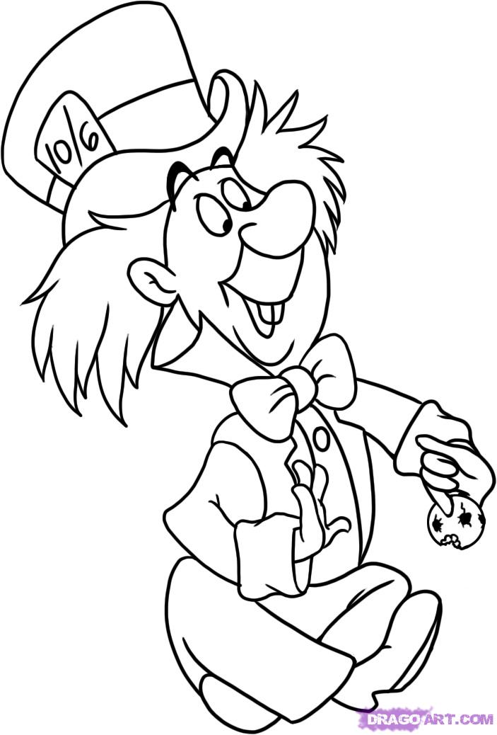 703x1038 How To Draw Mad Hatter From Alice In Wonderland Step Free Images - Mad Hatter Drawing