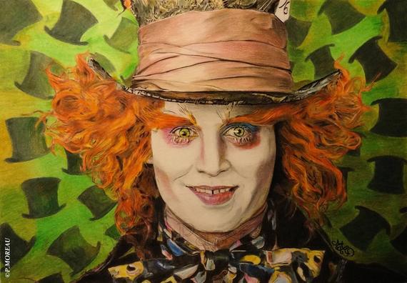 570x396 The Mad Hatter Colored Pencils Drawing Etsy - Mad Hatter Drawing