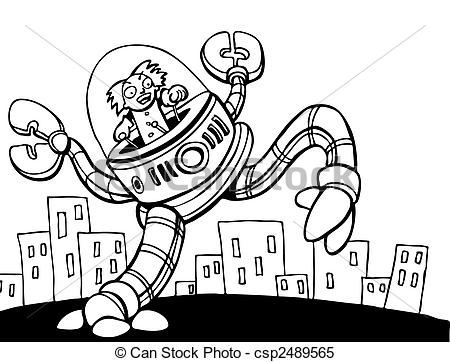 450x362 mad scientist attacking city line art vector illustration image - Mad Scientist Drawing