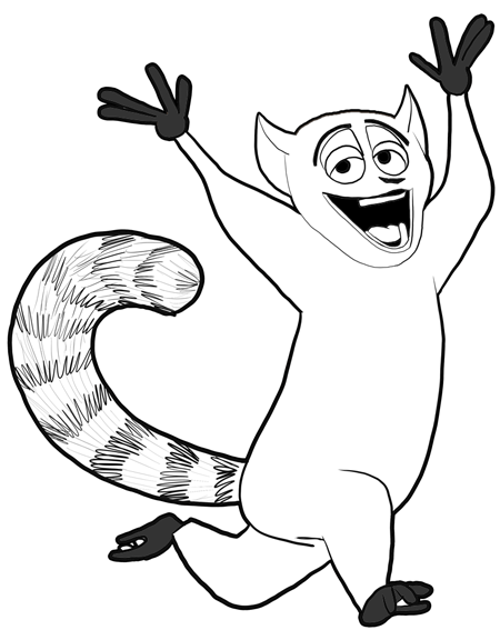 450x576 how to draw king julian from penguins of madagascar with easy - Madagascar Drawing