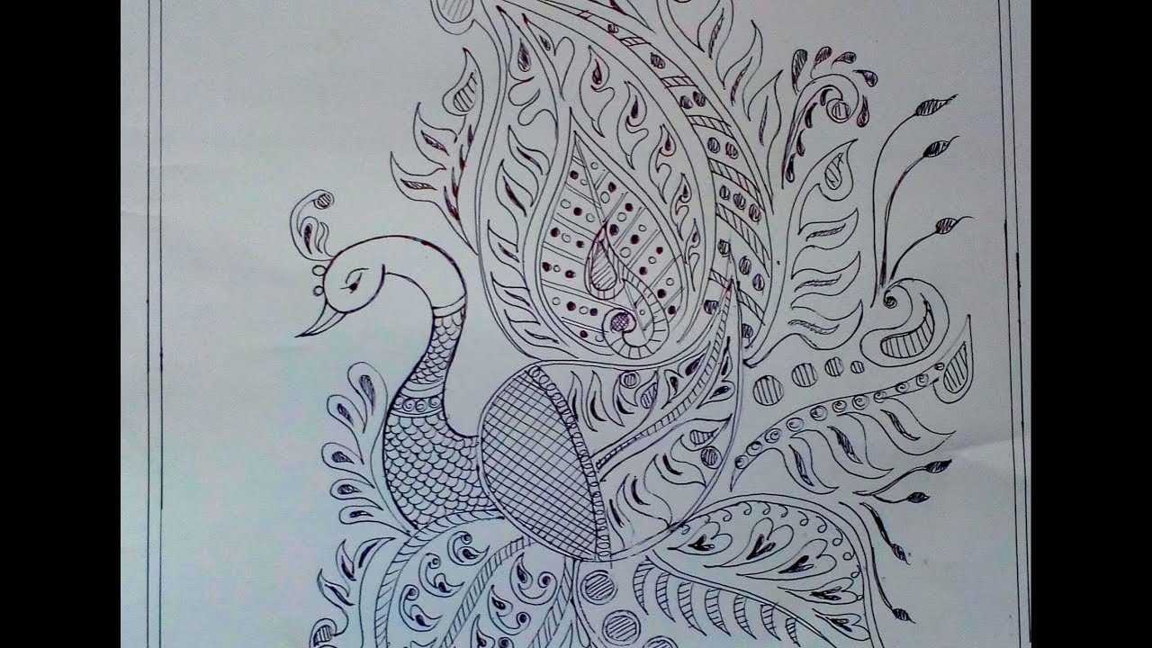 1280x720 How To Draw A Peacock Like Madhubani Painting {kk} Easy Step - Madhubani Drawing