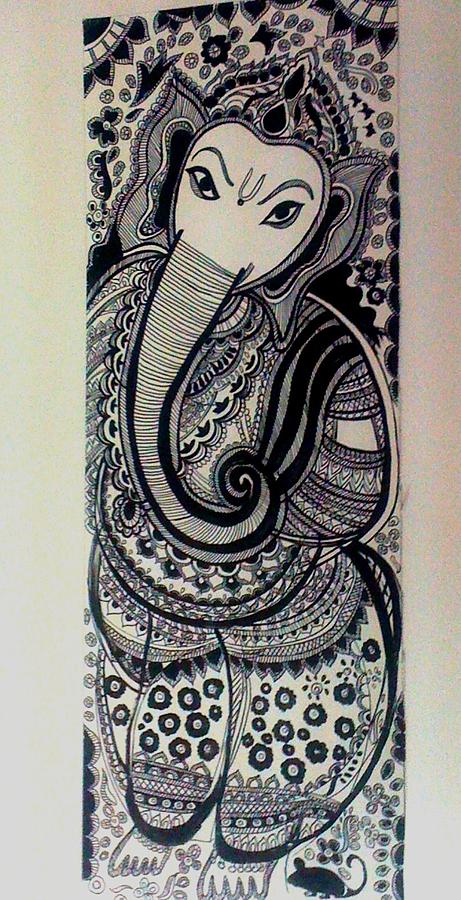 461x900 Madhubani Art Drawing - Madhubani Drawing