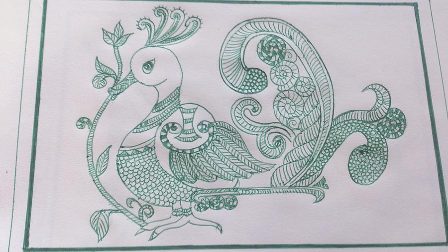 900x506 Madhubani Peacock Drawing - Madhubani Drawing