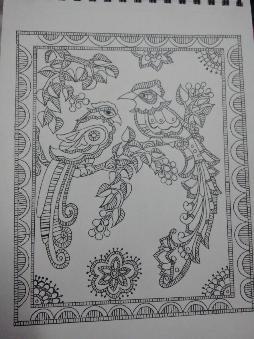 887x1182 Another Madhubani Painting Still Incompletebut In Pro - Madhubani Drawing