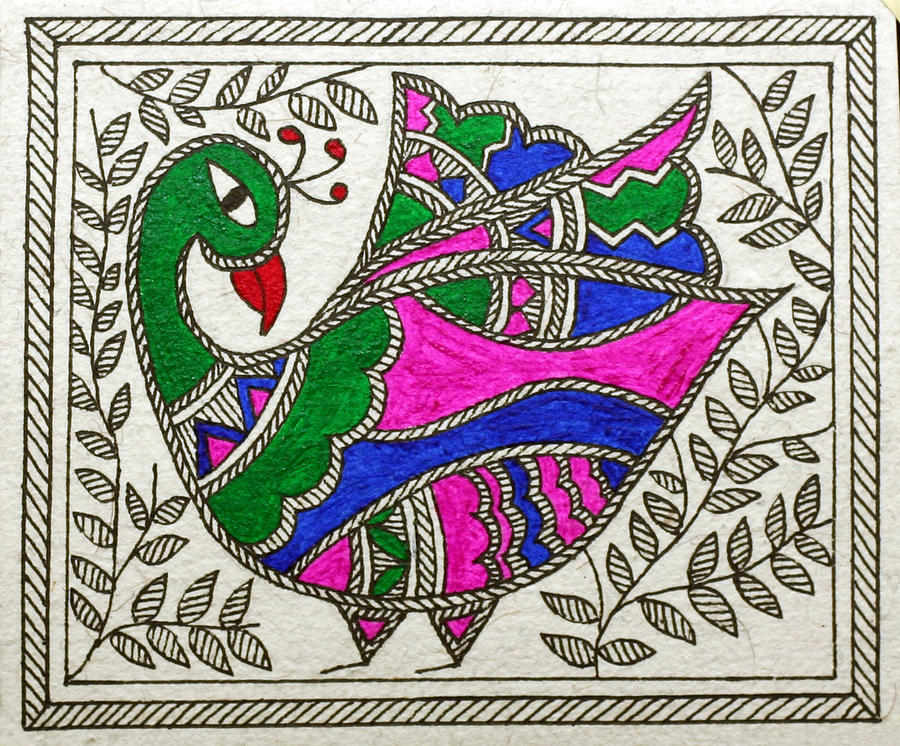900x746 Peacock Drawing - Madhubani Drawing