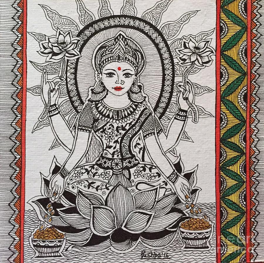 900x897 Goddess Laxmi - Madhubani Drawing