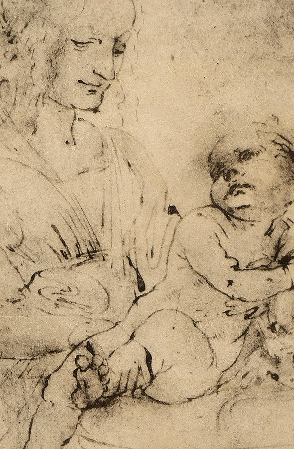 590x900 Study Of A Madonna And Child Drawing - Madonna And Child Drawing