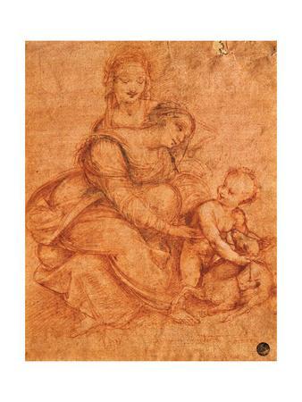 338x450 Drawing Of Madonna And Child With St Anne Art Print - Madonna And Child Drawing