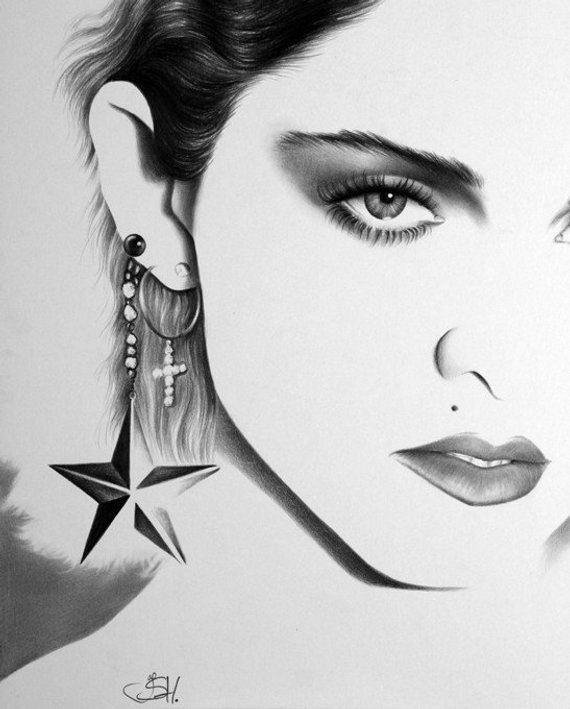 570x709 madonna fine art pencil drawing portrait print hand signed etsy - Madonna Drawing