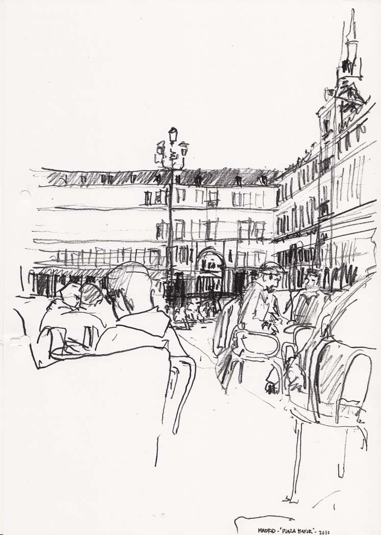 746x1049 plaza mayor madrid spain a fresh drawing everyday - Madrid Drawing