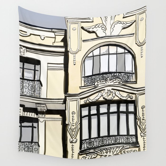 700x700 baroque architecture drawing in madrid spain wall tapestry - Madrid Drawing