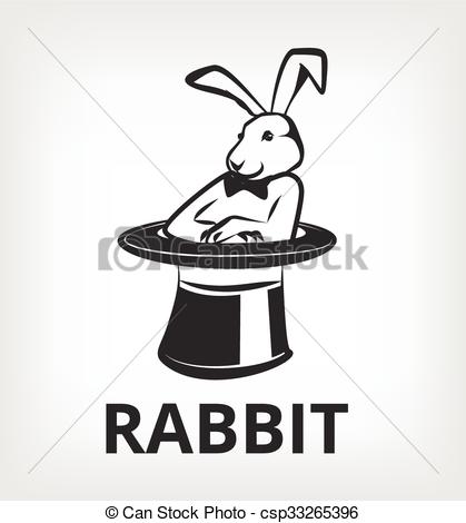419x470 rabbit in magic hat vector black icon logo flat illustration - Magic Hat Drawing