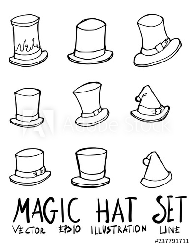 390x500 set of magic hat icon drawing illustration hand drawn doodle - Magic Hat Drawing