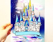 170x135 items similar to magic kingdom castle drawing poster on etsy - Magic Kingdom Castle Drawing