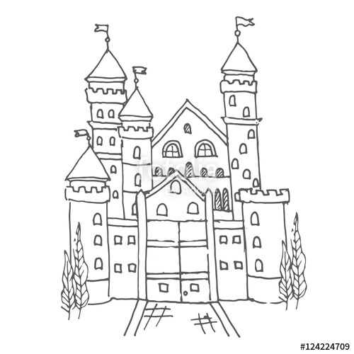 500x500 Hand Drawn Cartoon Fairy Tale Castle Icon Vector Illustration - Magic Kingdom Drawing