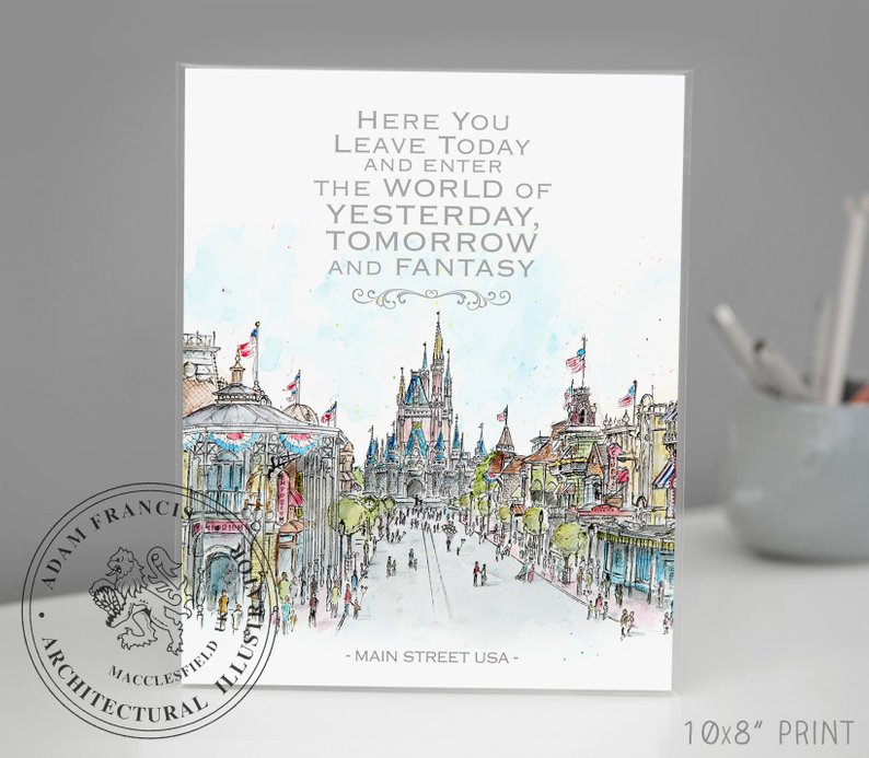 794x693 Main Street Usa Disney World Quote Wall Art And Gift Etsy - Magic Kingdom Drawing