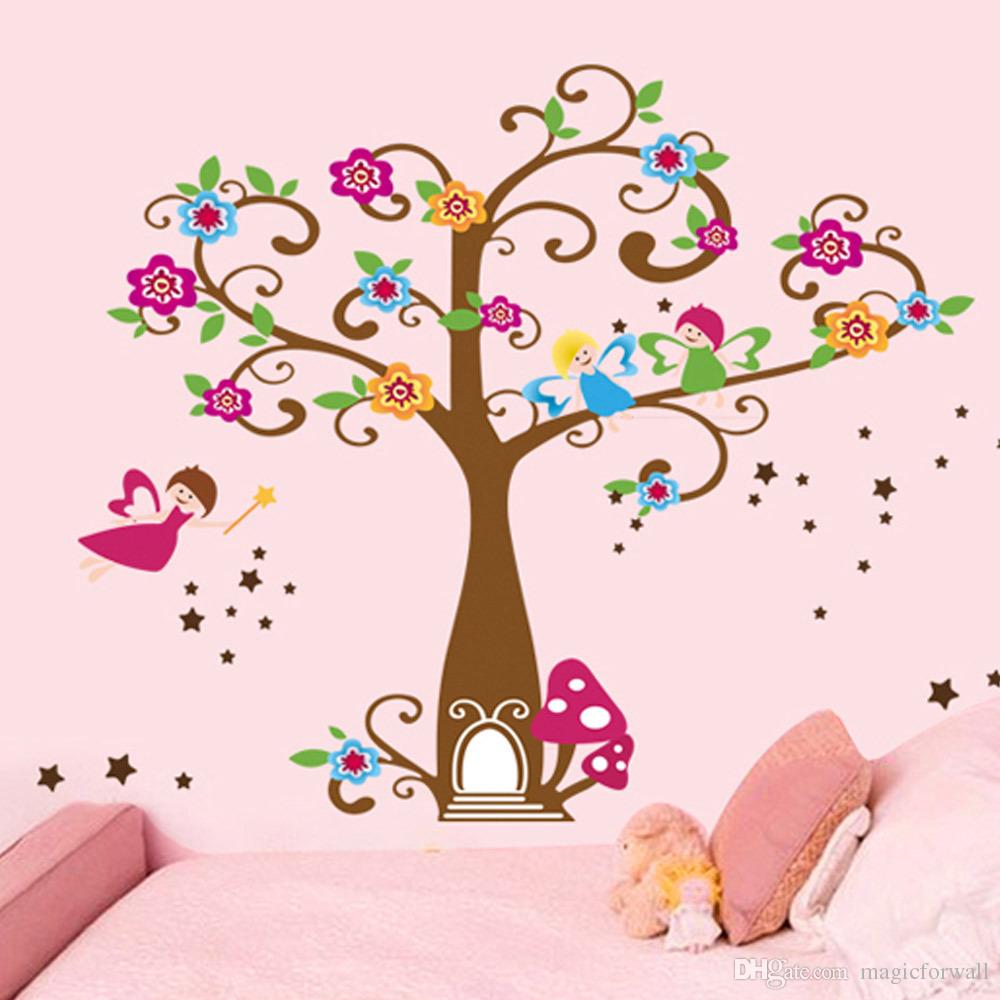 1000x1000 Little Elf Magic Tree House Wall Decal Stickers Decor For Kids - Magical Tree Drawing