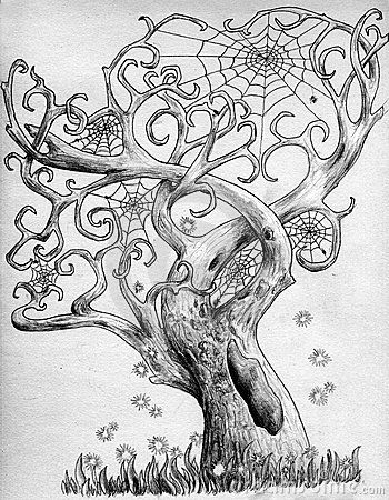 350x450 Pencil Drawing Magical Tree With Intricately Interlaced - Magical Tree Drawing