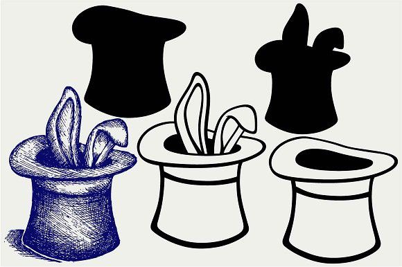 580x386 rabbit in a magician hat dxf pet icons templates - Magician Hat Drawing