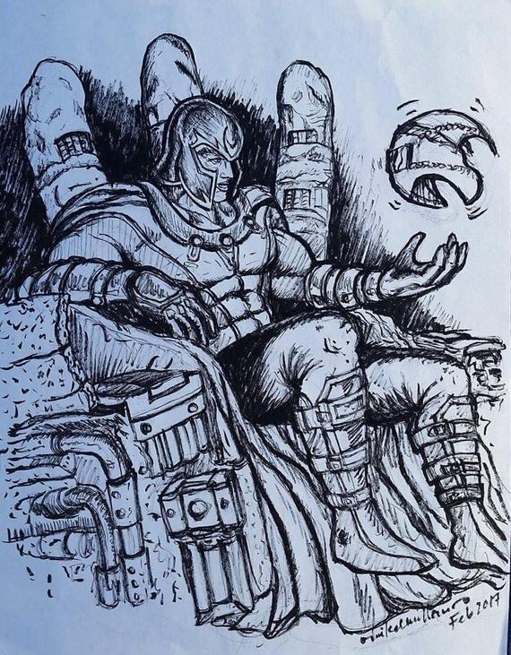 570x731 Pen Ink Drawing Of Magneto Etsy - Magneto Drawing