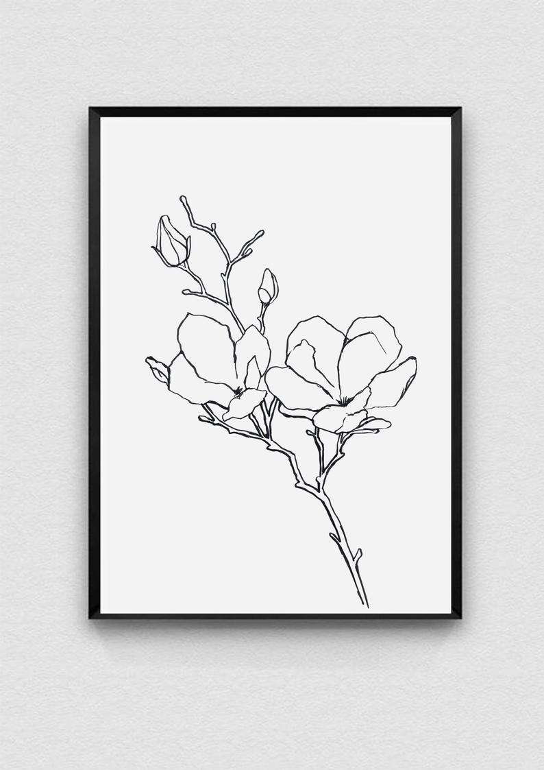 794x1123 flowers magnolia drawing abstract print poster instant etsy - Magnolia Drawing
