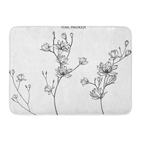 466x466 emvency bath mat outline black botanical pink magnolia - Magnolia Flower Drawing