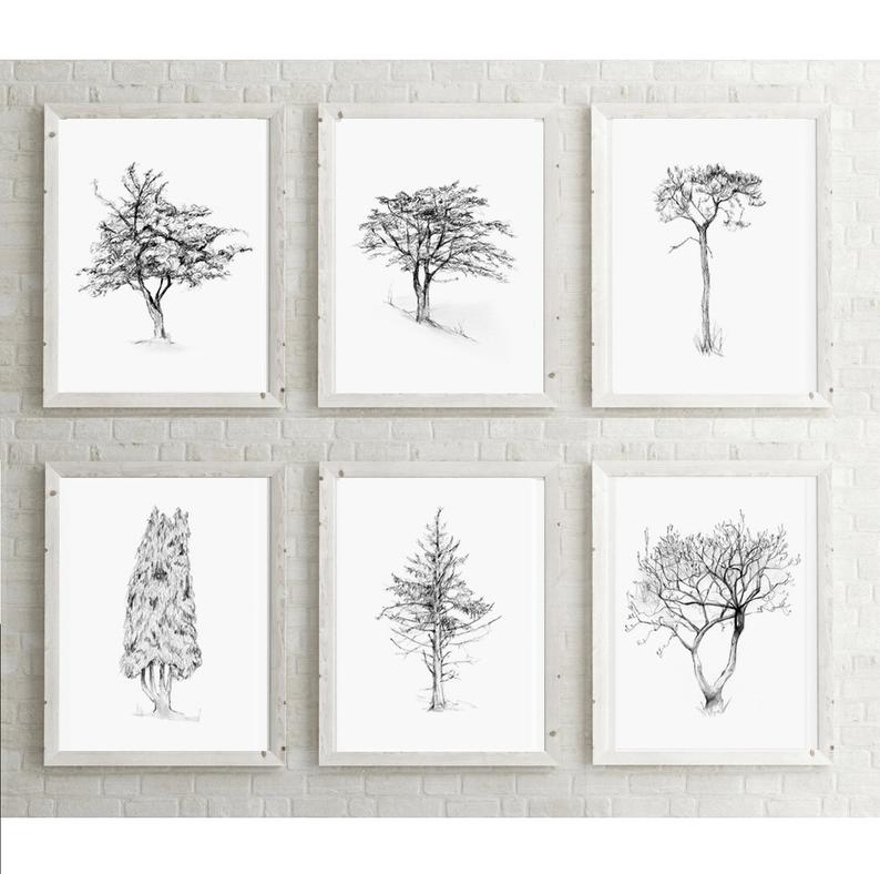 794x788 set of tree drawings giclee print cork oak magnolia etsy - Magnolia Tree Drawing