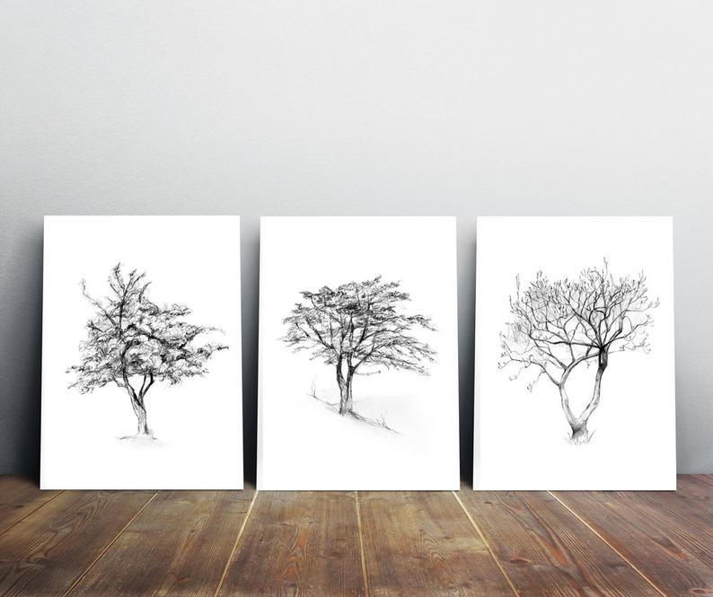 794x665 Tree Art Set Of Tree Pencil Drawings Print Tree Illustration Etsy - Magnolia Tree Drawing