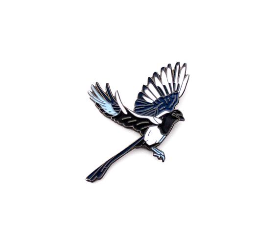 570x490 magpie lapel pin flying bird magpie enamel pin etsy - Magpie Drawing