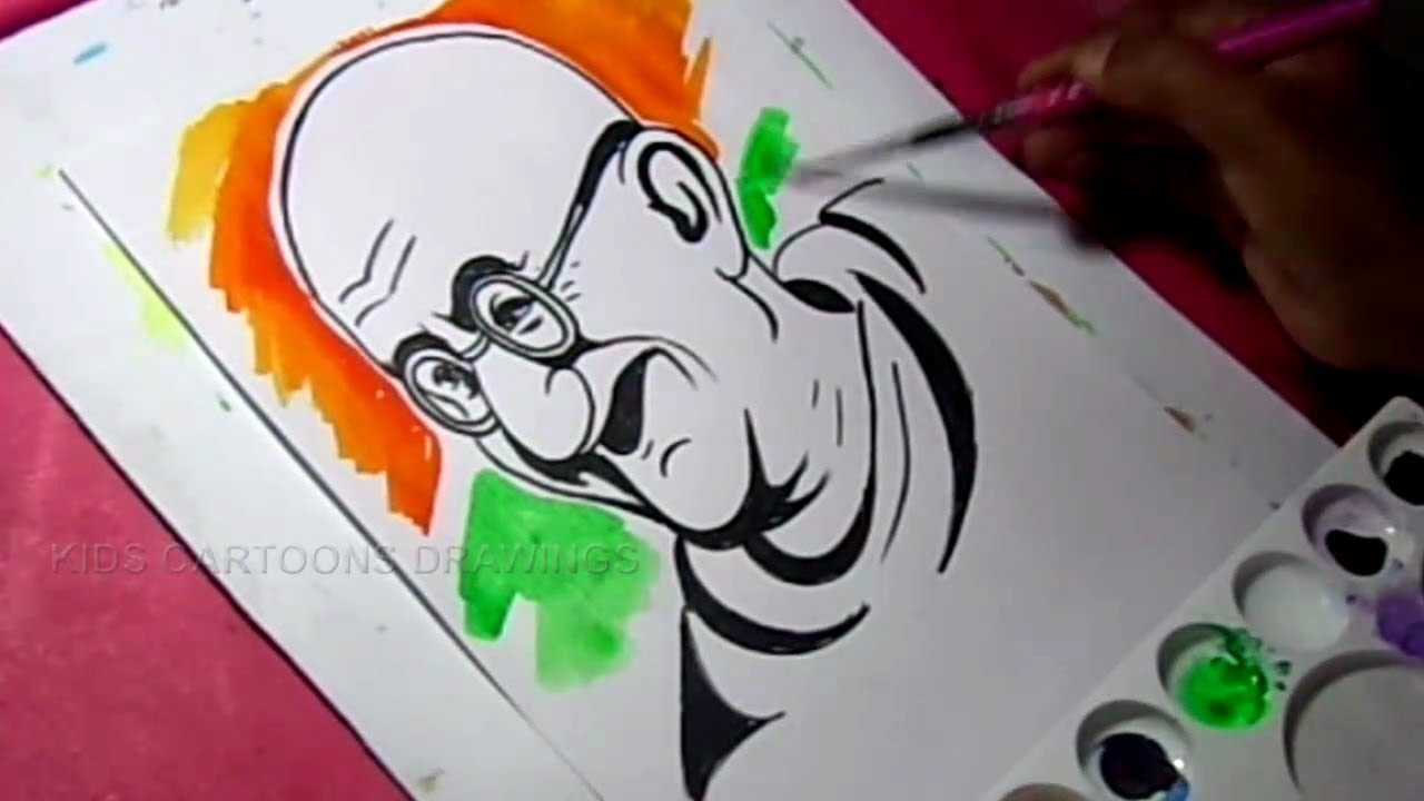 1280x720 how to draw mahatma gandhi easy line drawing for kids - Mahatma Gandhi Drawing