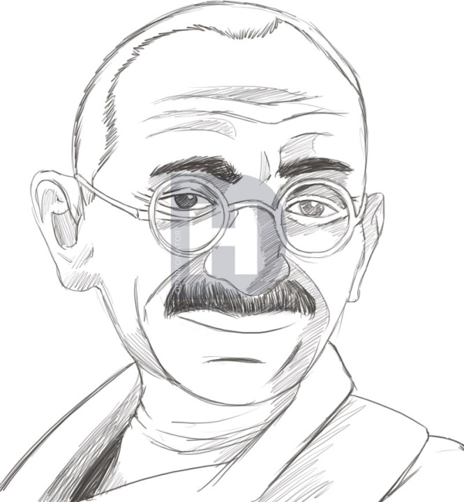 665x720 How To Draw Gandhi, Step - Mahatma Gandhi Drawing