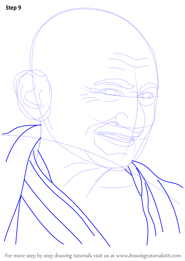 598x844 learn how to draw mahatma gandhi - Mahatma Gandhi Pencil Drawing