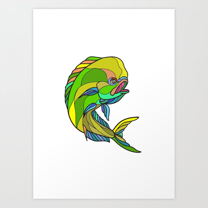 700x700 mahi mahi dorado dolphin fish drawing art print - Mahi Mahi Drawing