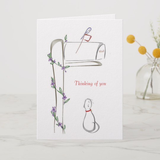 540x540 Original Drawing Of A Cat Watching Bird On Mailbox Card - Mailbox Drawing