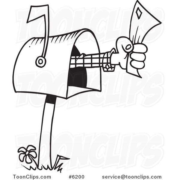 581x600 Cartoon Black And White Line Drawing Of A Hand Holding A Letter - Mailbox Drawing