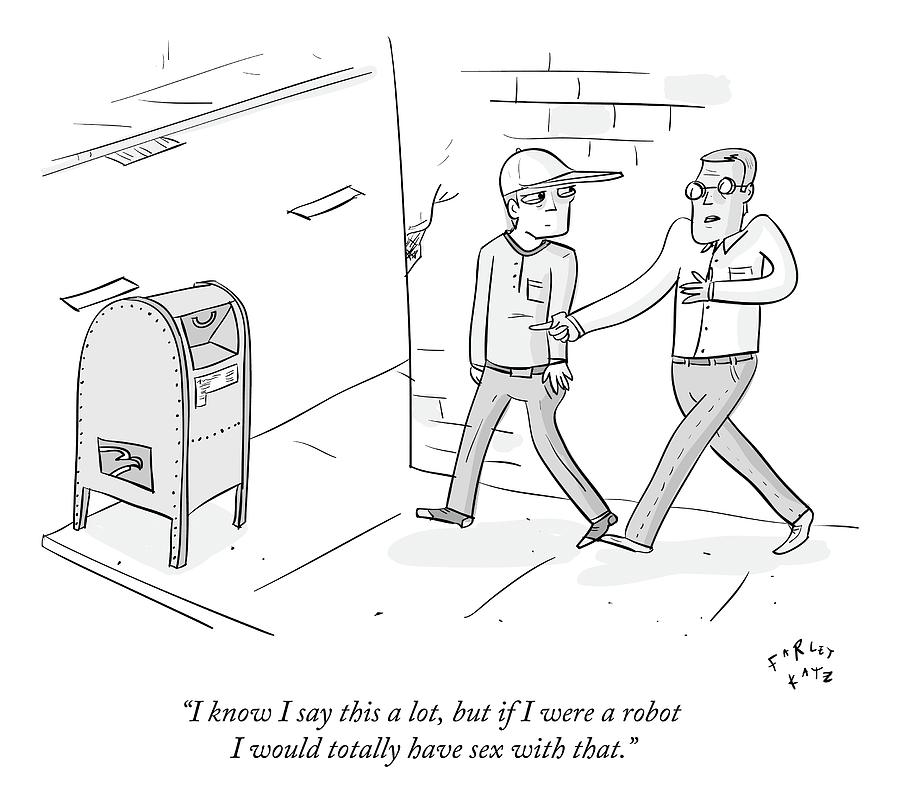 900x807 Two Men Talk On The Street Gesturing At A Mailbox Drawing - Mailbox Drawing