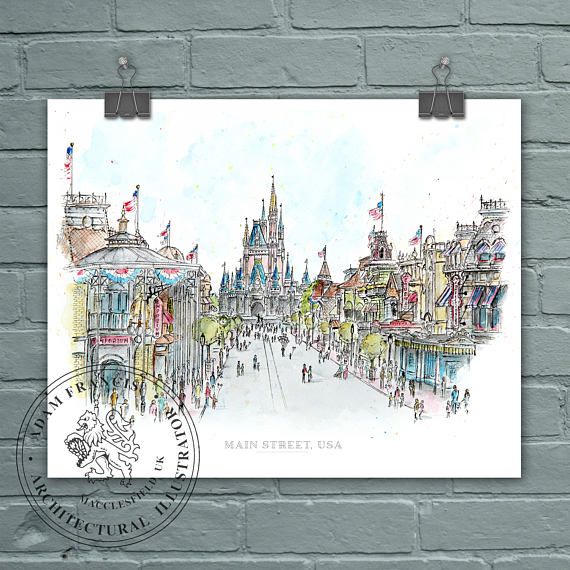 570x570 main street usa disney world art prints taken from my pen - Main Street Drawing